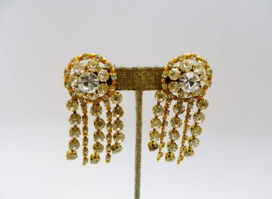 Vintage Vogue & Jomaz Icy Rhinestone & Gold Tone Clip-On Statement Earrings & Bracelet 70.9g image number 2