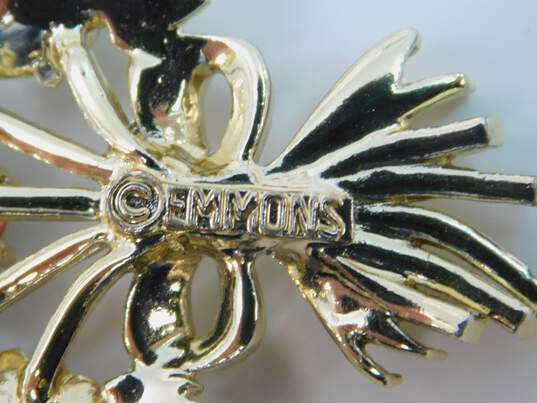 Vintage Emmons Gold Tone Watermelon Vitrial Glass Floral Bouquet Brooch 19.7g image number 6