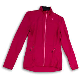 Womens Pink Mock Neck Long Sleeve Pockets Full-Zip Windbreaker Jacket Sz S