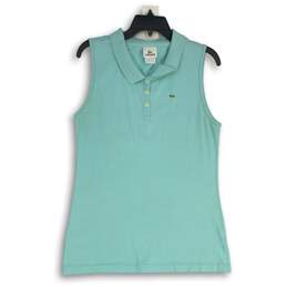 Lacoste Womens Blue Logo Sleeveless Regular Fit Collared Golf Polo Shirt Size 44