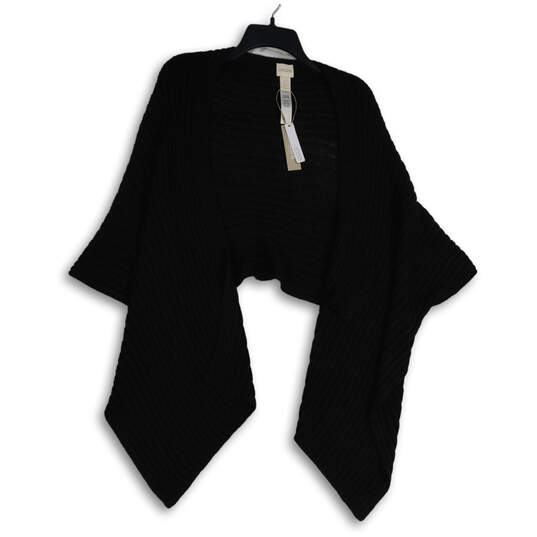 NWT Womens Black Knitted Open Front Ribbed Shawl Wrap One Size image number 1
