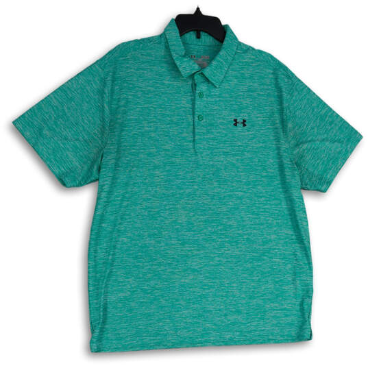 Mens Teal Heather Spread Collar Short Sleeve Polo Shirt Size X-Large image number 1