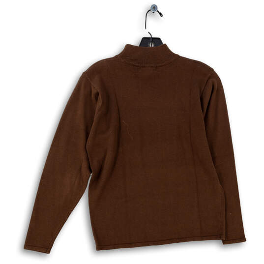 Womens Brown Long Sleeve Mock Neck Knitted Pullover Sweater Size Small image number 2