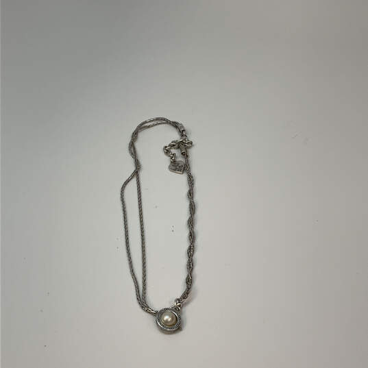 Designer Brighton Silver-Tone Wheat Chain Faux Pearl Pendant Necklace image number 2
