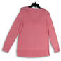 Womens Pink Long Sleeve Ribbed Cuff V-Neck Knitted Pullover Sweater Size S image number 2