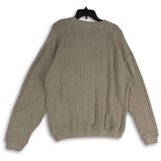 Mens Tan Knitted Cuffed Hem Crew Neck Long Sleeve Pullover Sweater Size XL image number 2