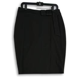 Ann Taylor Womens Black Tie Waist Back Zip Straight & Pencil Skirt Size 8