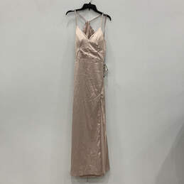 NWT Womens Pink V-Neck Side Slit Spaghetti Strap Evening Maxi Dress Size 17