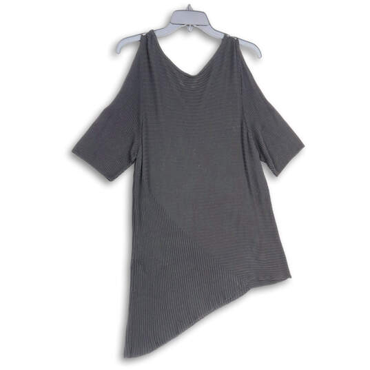 Womens Gray Cold Shoulder Asymmetrical Hem Pullover Sweater Dress Size 4 image number 2