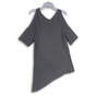 Womens Gray Cold Shoulder Asymmetrical Hem Pullover Sweater Dress Size 4 image number 2