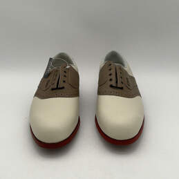 Mens White Brown Leather Round Toe Lace-Up Low Top Golf Shoes Size 11.5 M