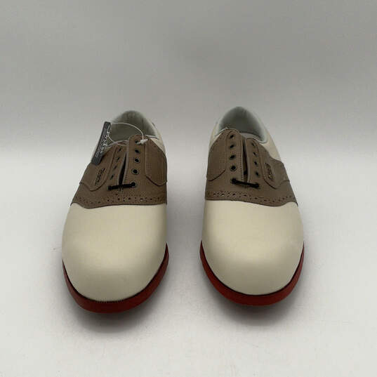 Mens White Brown Leather Round Toe Lace-Up Low Top Golf Shoes Size 11.5 M image number 1
