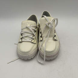 Womens Lady Yellow White Leather Low Top Lace Up Sneaker Shoes Size 6.5