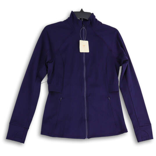 NWT Womens Blue Long Sleeve Mock Neck Full-Zip Activewear Jacket Size M image number 1