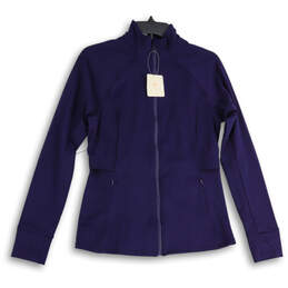 NWT Womens Blue Long Sleeve Mock Neck Full-Zip Activewear Jacket Size M