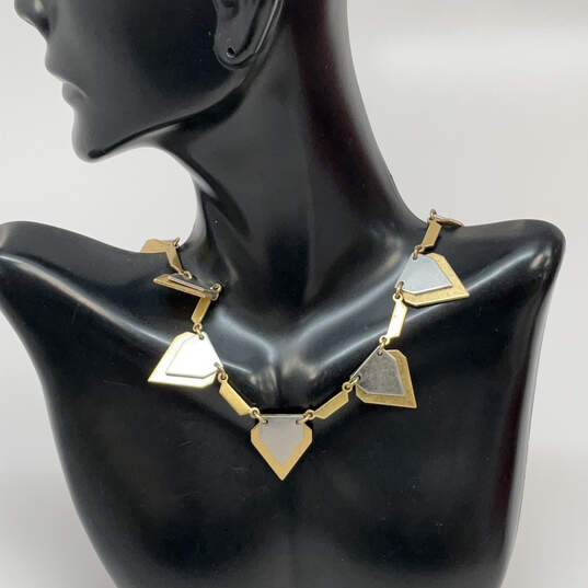 Designer J. Crew Two-Tone Triangles Link Chain Classic Statement Necklace image number 1