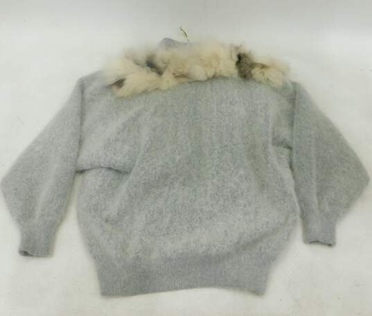 Vintage Cashmere Style Sweater W/ Fox Fur Head Tail Body Bead & Button Accents image number 5