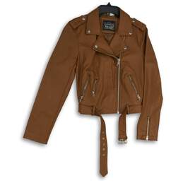 Levi Strauss & Co. Womens Brown Long Sleeve Belted Full-Zip Motorcycle Jacket M