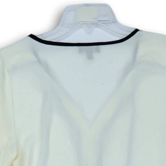 Womens White Long Sleeve Drawstring Straight Hem Tunic Blouse TopSize M image number 4