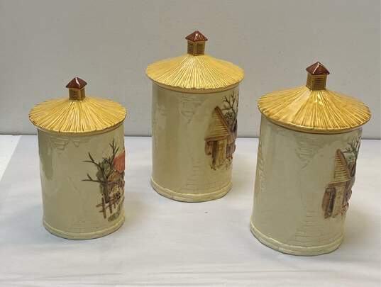 Sears Roebuck and Co. 3 Pc. Set Vintage Ceramics Shelf Canisters/ Cooke Jars image number 4