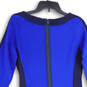 Womens Blue Round Neck Long Sleeve Back Zip Sheath Dress Size Medium image number 4