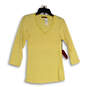 NWT Womens Yellow V-Neck 3/4 Sleeve Stretch Pullover T-Shirt Size Medium image number 1