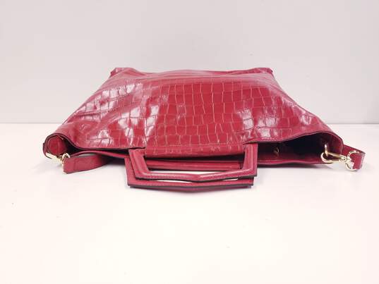 Anna Paola Croc Embossed Leather Satchel Red image number 6