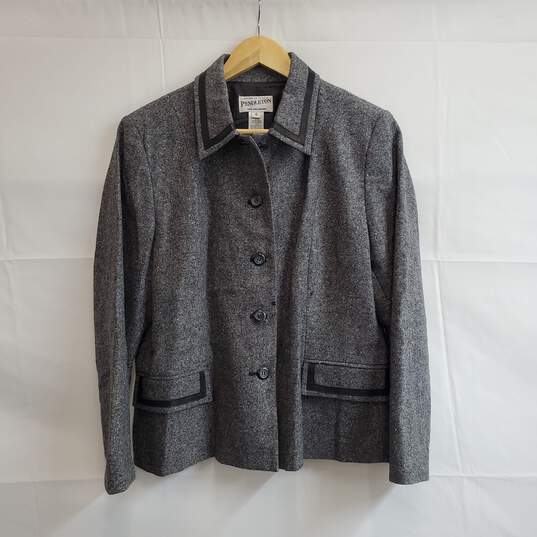 Pendleton Womens Blazer Wool Silk Blend Jacket Leather Trim Sz 12 image number 1