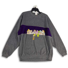 Womens Gray Purple Crew Neck Long Sleeve Pullover Sweatshirt Size Large