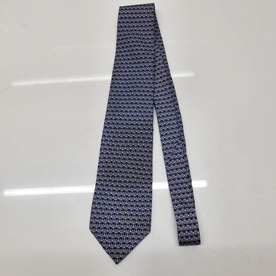 Salvatore Ferragamo White & Blue Anchor Pattern Silk Neck Tie AUTHENTICATED image number 1