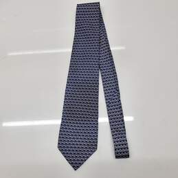 Salvatore Ferragamo White & Blue Anchor Pattern Silk Neck Tie AUTHENTICATED