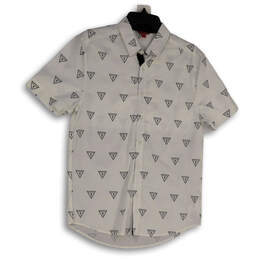 Mens White Signature Print Collared Short Sleeve Button-Up Shirt Size Small
