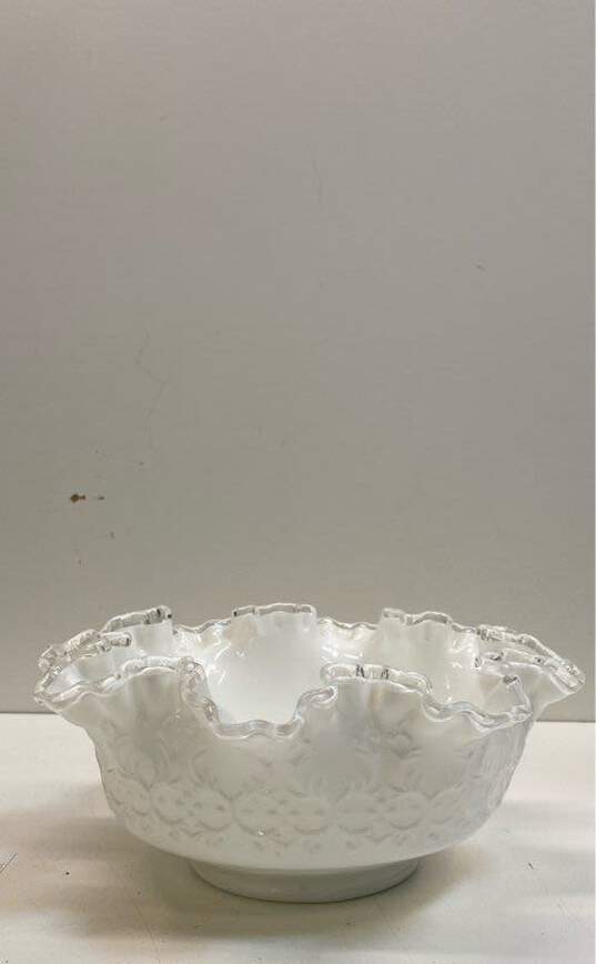 Fenton Glass Vintage Fenton Silver Crest White Glass Bowl image number 4