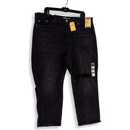 NWT Womens Gray Denim Medium Wash Distressed Wedgie Straight Jeans Size 20W