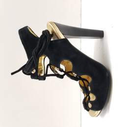 Vintage Women's Black Suede Strappy Lace Up Heels Size 8 alternative image