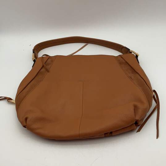 Womens Brown Leather Zipper Side Pockets Single Handle Hobo Bag Purse image number 5