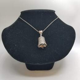 Sterling Silver Bell Pendant On 24.5" Necklace 18.5g
