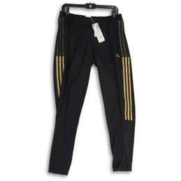 NWT Womens Black Gold Striped Elastic Waist Pull-On Track Pants Size M