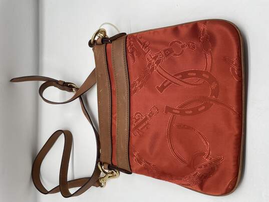 Womens Orange Brown Inner Zip Pockets Adjustable Strap Crossbody Bag image number 2