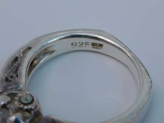 Romantic Sterling Silver Marcasite Link Bracelet Ring & CZ Ring 20.4g image number 6