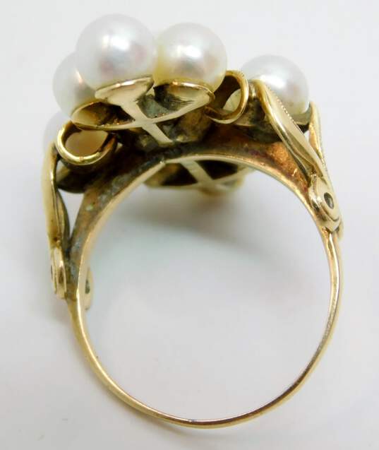 Vintage 14K Yellow Gold Pearl Cluster Scroll Ring 7.1g image number 2