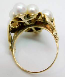 Vintage 14K Yellow Gold Pearl Cluster Scroll Ring 7.1g alternative image