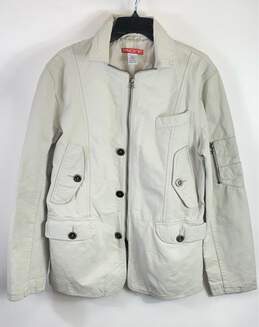 P.O.V Men Ivory Leather Jacket M