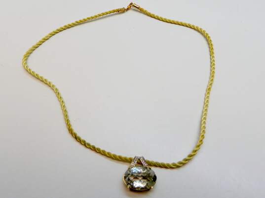 14K Yellow Gold Faceted Prasiolite Pendant Twisted Cord Necklace 6.9g image number 2