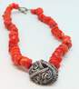 Romantic 925 Dotted & Open Scrolled Knot Pendant Coral & Granulated Beaded Toggle Necklace 65.9g image number 2