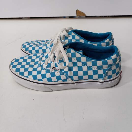 Vans Teal/White Checkerboard Pattern Slip-On Sneakers Youth Size 6 image number 3