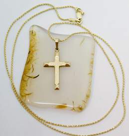 14k Yellow Gold Etched Cross Pendant Necklace 2.5g