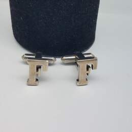 Sterling Silver Block Leather Men's Cuff Links 11.1g