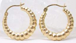 10k Yellow Gold Puffy Ridged Hoop Earrings 1g alternative image