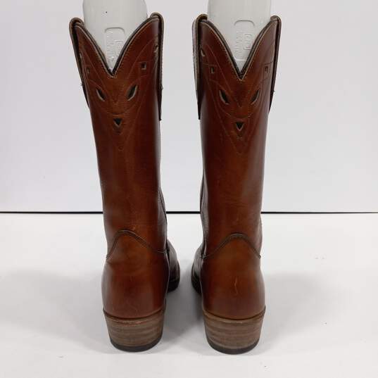 Men's Brown Leather Cowboy Boots Size 8D image number 5
